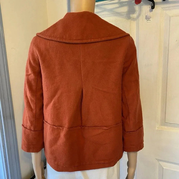 Luxury Silk Wool PeaCoat Jacket Career Business Lady 4/S Orange 3/4 Slv VeraWang - Picture 9 of 9